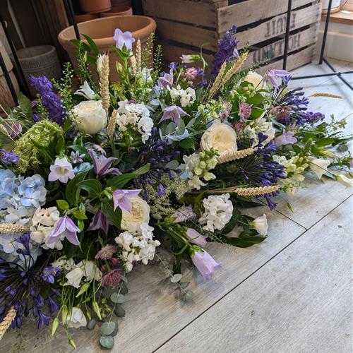 Purple Lilac &amp; White Coffin Spray