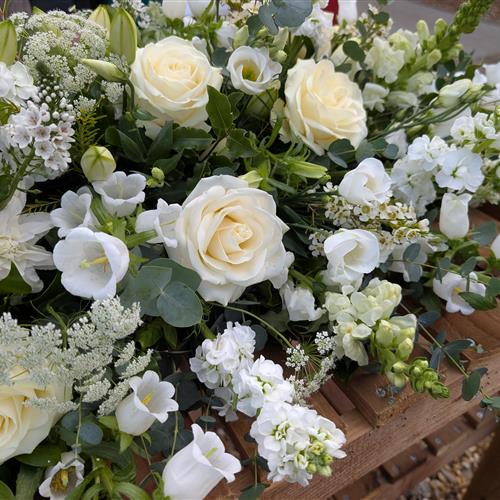 Cottage garden Ivory Casket Spray