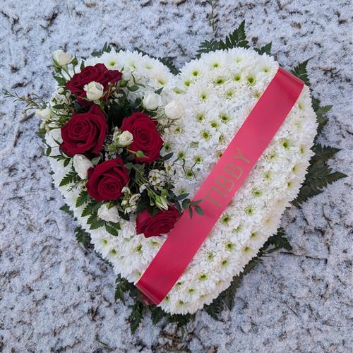 Massed Heart with Foliage Edge Rose Spray &amp; Sash